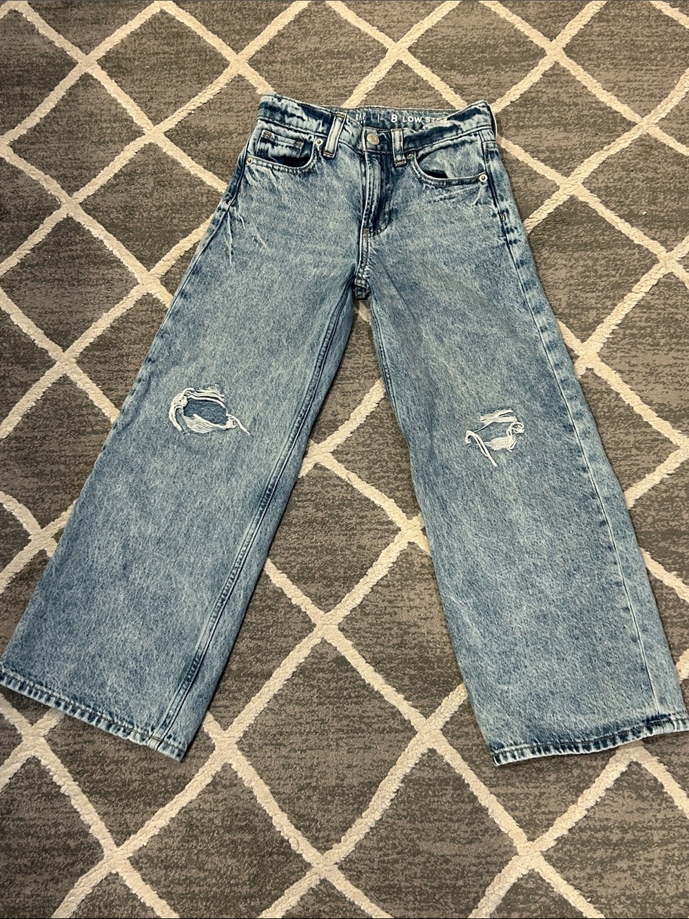 Gap Kids Distressed Wide-Leg Adjustable Waist Jeans - Light Blue Denim